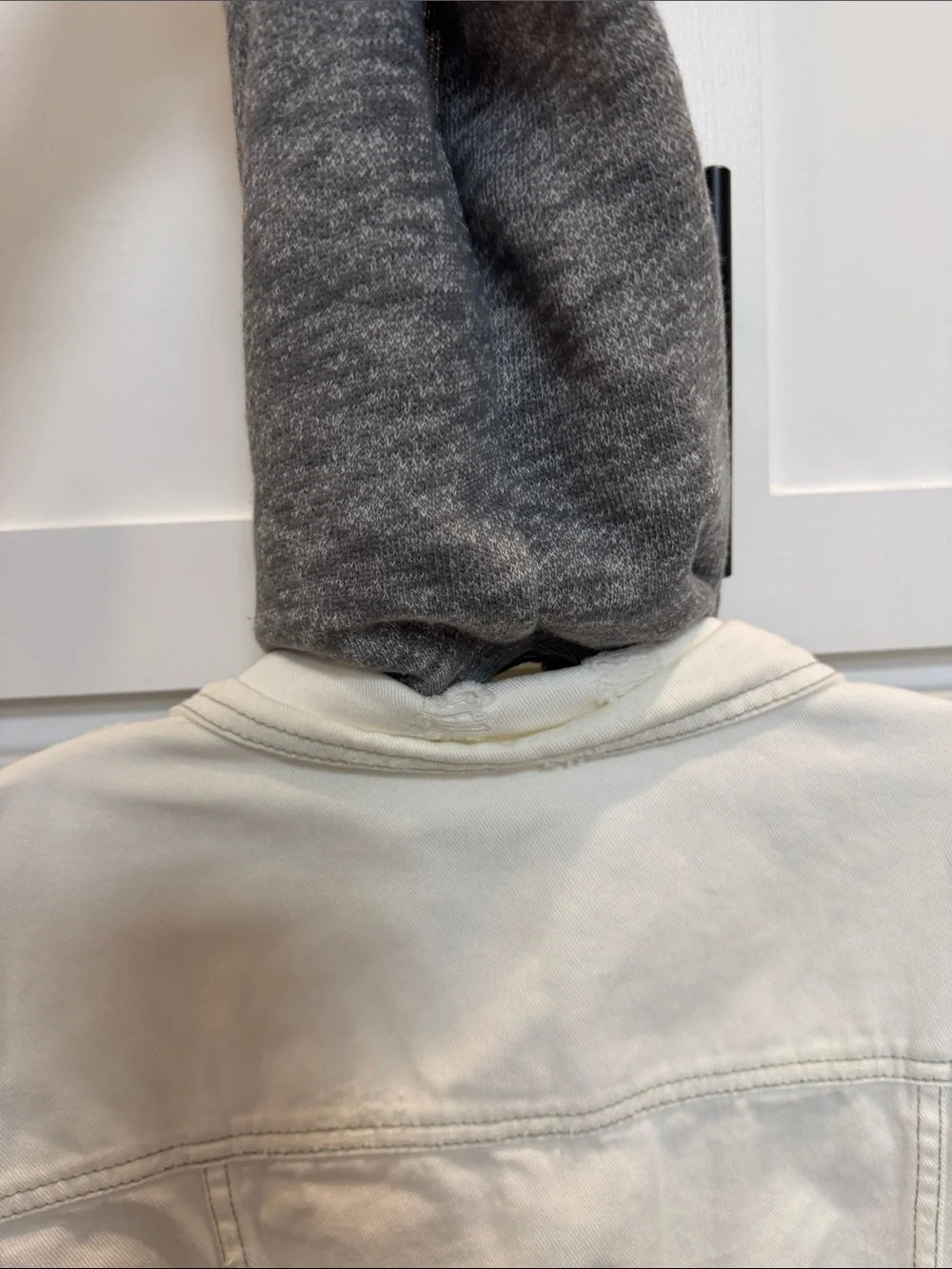 Free People Two-Tone Hooded Jean Jacket in Cream & Gray - Picture 3 of 4